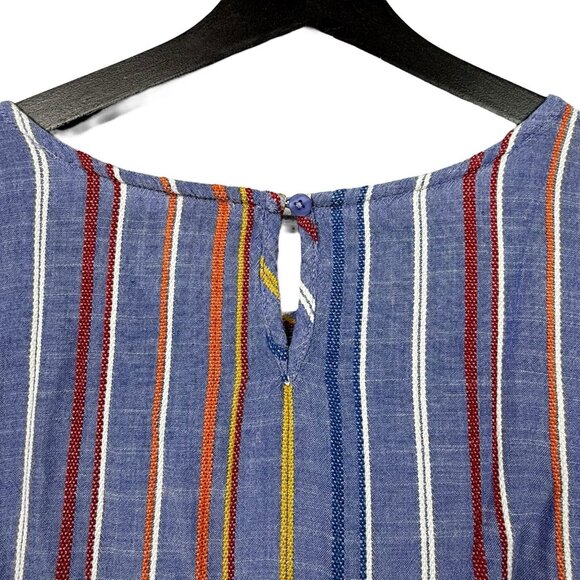 K.I.T Striped Top Womens Large Chambray Multicolor Tie Front Blouse Boho Beachy - Picture 4 of 5